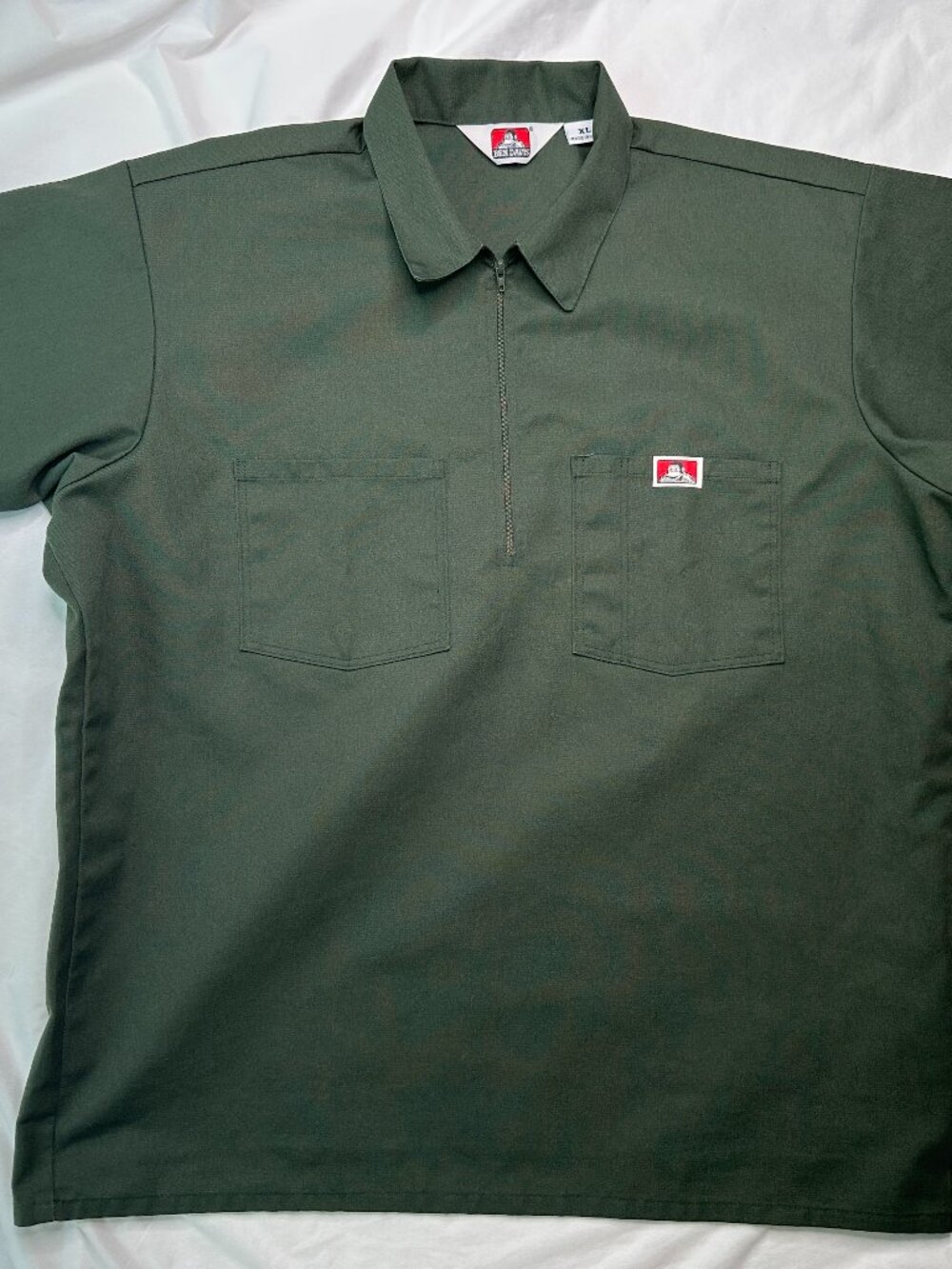 Ben Davis Work Shirt Mens XL 1/4-Zip Green Short Sleeve Made in USA